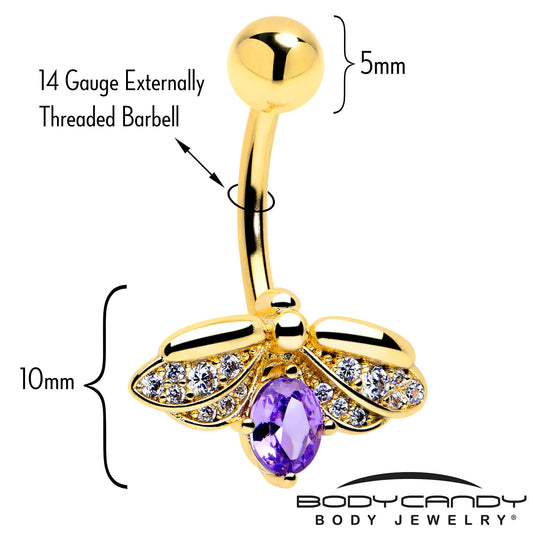 Purple Clear Gem Gold Tone Beauty Bug Belly Ring