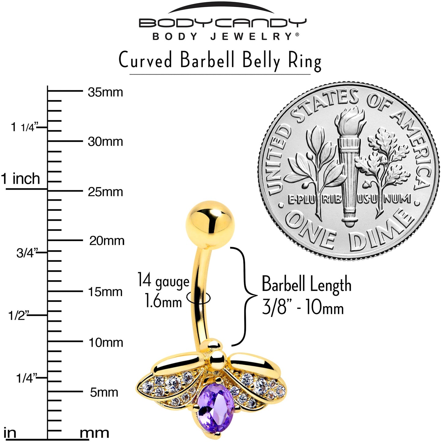 Purple Clear Gem Gold Tone Beauty Bug Belly Ring