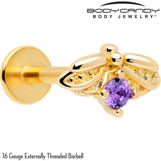 16G 5/16 Purple Gem Gold Tone Beauty Bug Labret Monroe Tragus