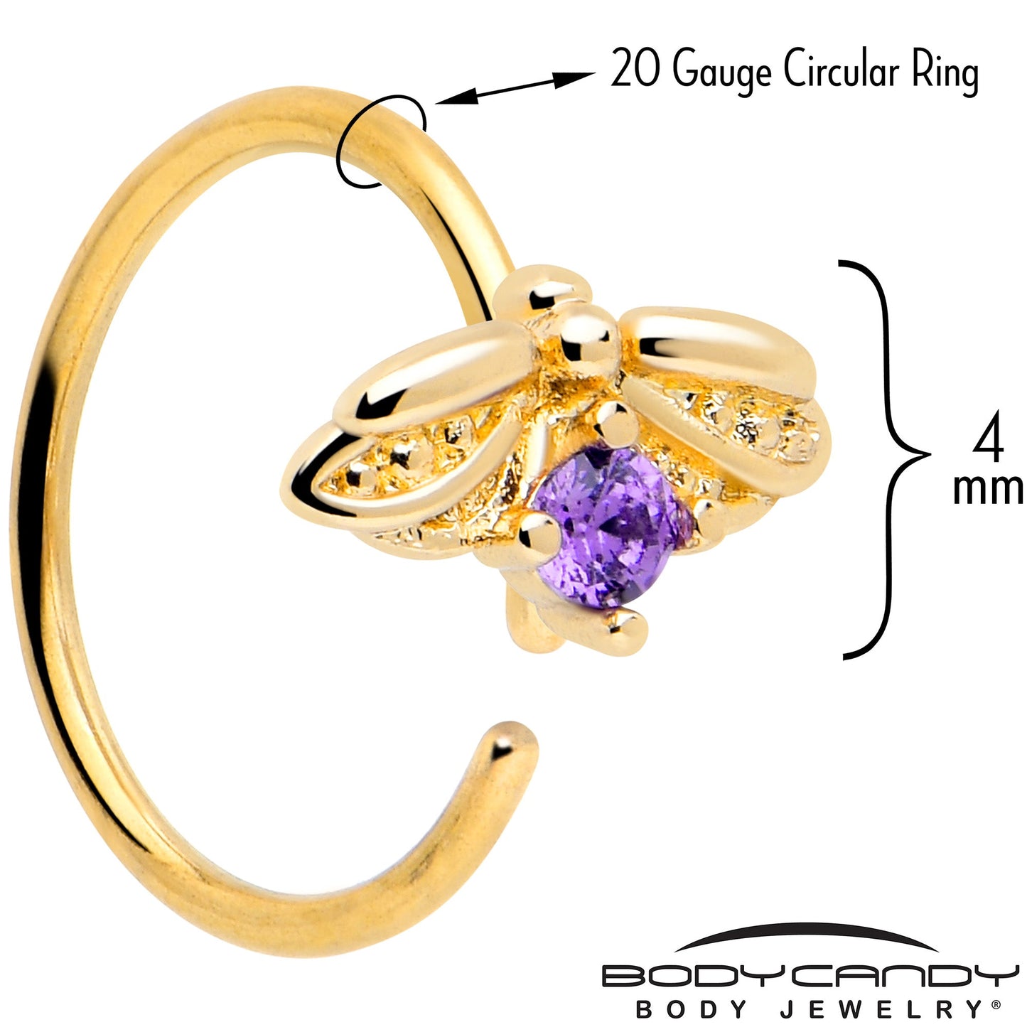 20G 5/16 Purple Gem Gold Tone Beauty Bug Nose Hoop