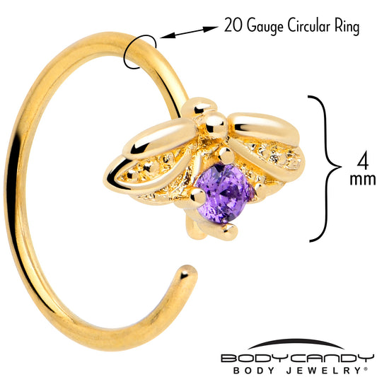20G 5/16 Purple Gem Gold Tone Beauty Bug Nose Hoop