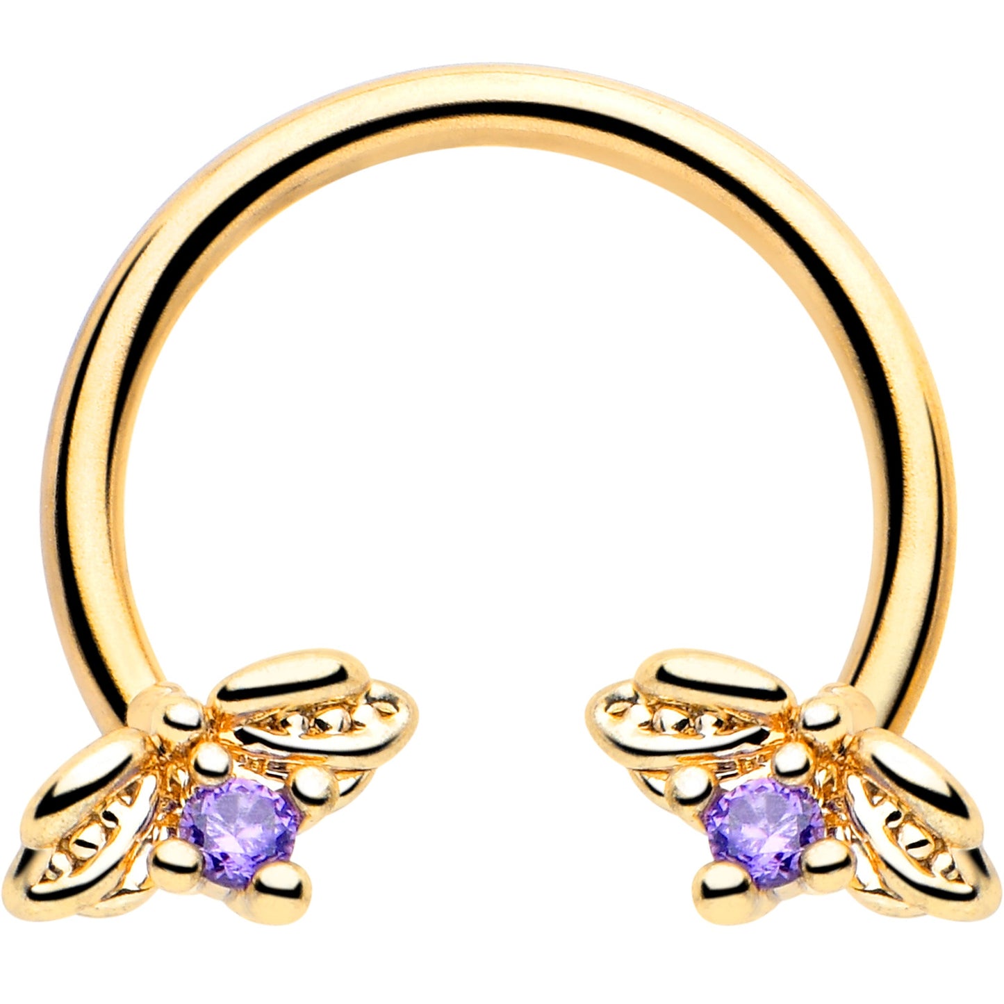 16G 3/8 Purple Gem Gold Tone Beauty Bug Horseshoe Circular Barbell