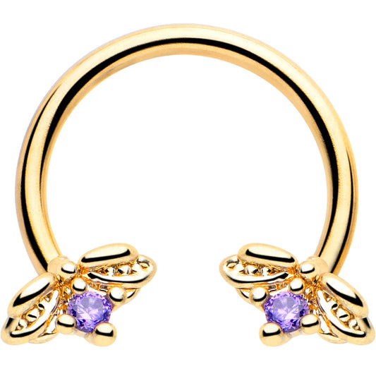 16G 3/8 Purple Gem Gold Tone Beauty Bug Horseshoe Circular Barbell