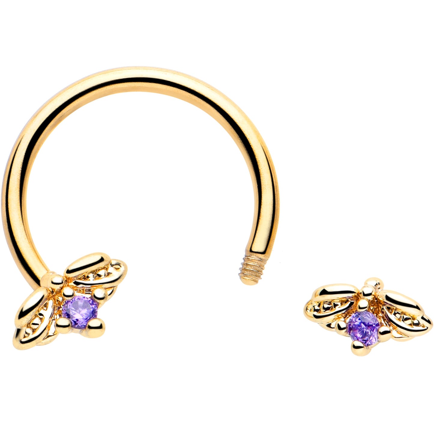 16G 3/8 Purple Gem Gold Tone Beauty Bug Horseshoe Circular Barbell