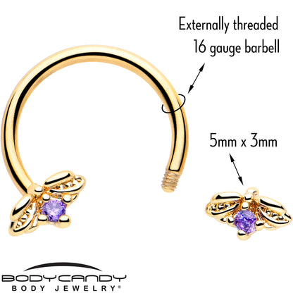 16G 3/8 Purple Gem Gold Tone Beauty Bug Horseshoe Circular Barbell