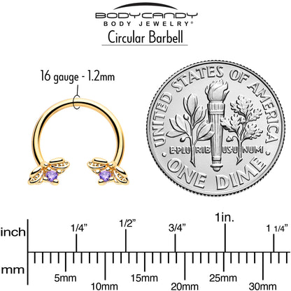 16G 3/8 Purple Gem Gold Tone Beauty Bug Horseshoe Circular Barbell