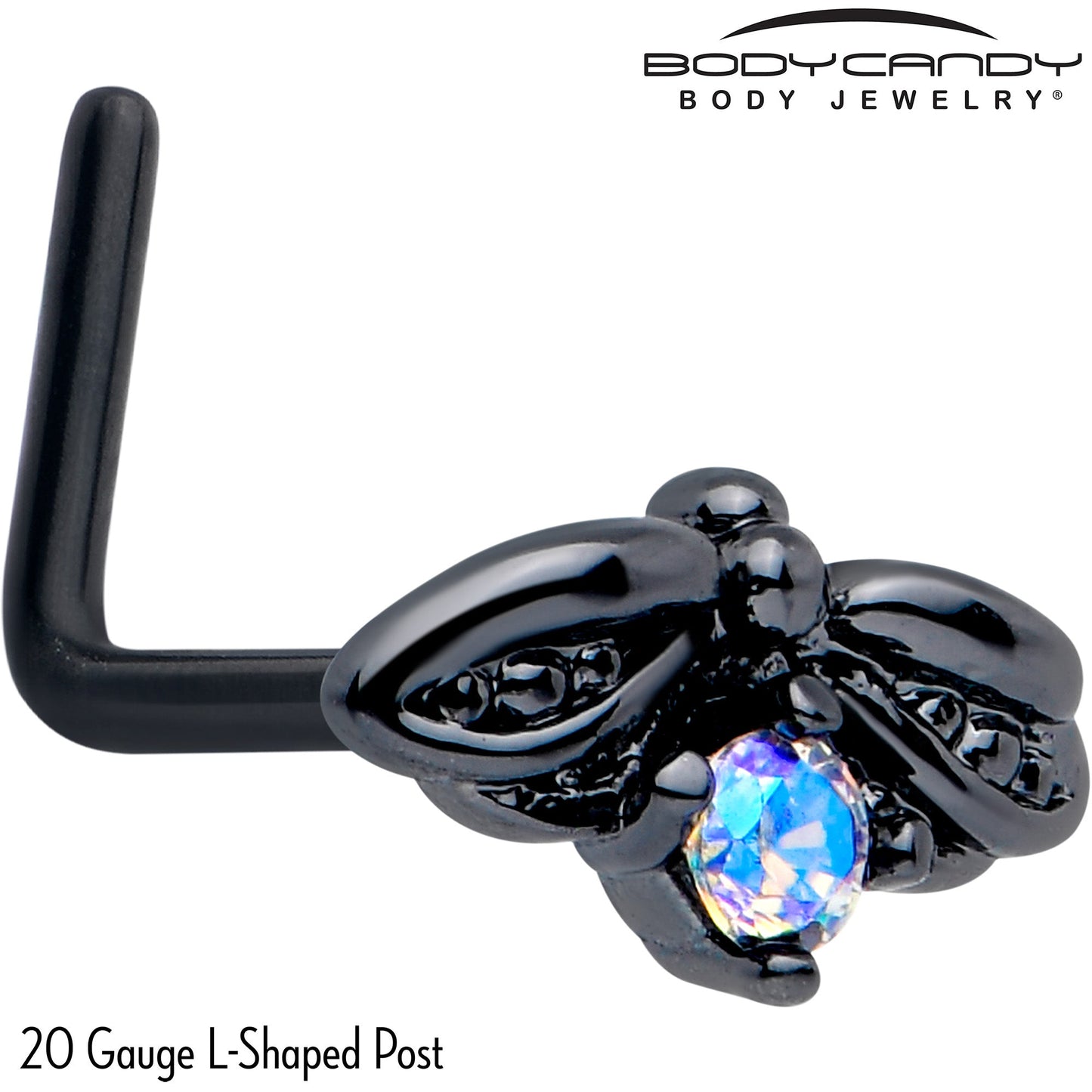 20G 7mm Aurora Gem Black Beauty Bug L Shape Nose Ring