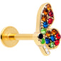 16G 5/16 Red Blue Gem Gold Tone Butterfly Labret Monroe Tragus
