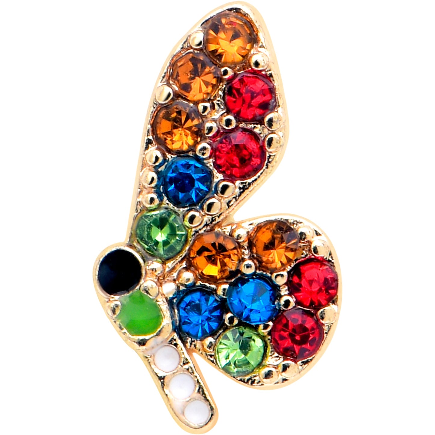 16G 5/16 Red Blue Gem Gold Tone Butterfly Labret Monroe Tragus