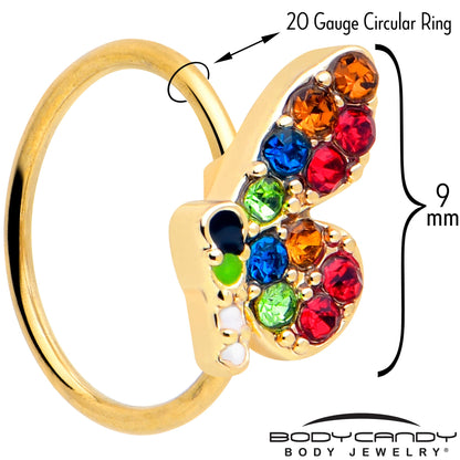 20G 5/16 Red Blue Gem Gold Tone Butterfly Nose Hoop