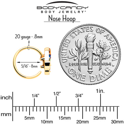 20G 5/16 Red Blue Gem Gold Tone Butterfly Nose Hoop