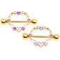 14G 9/16 Purple CZ Gem Gold Tone Heart Filigree Nipple Shield Set