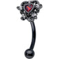 16G 5/16 Red CZ Gem Black Double Heart Curved Eyebrow Ring