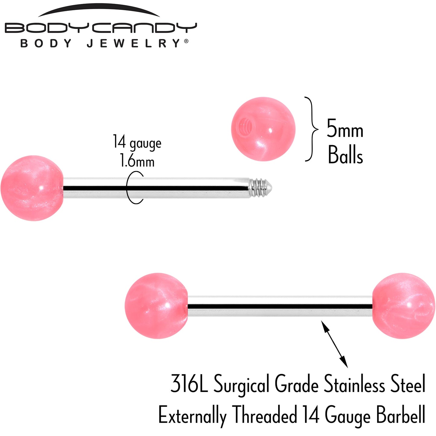 14G 9/16 Color Acrylic Ball Ends Barbell Nipple Ring Set