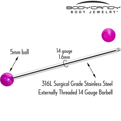 14G Color Acrylic Ball Industrial Barbell 38mm