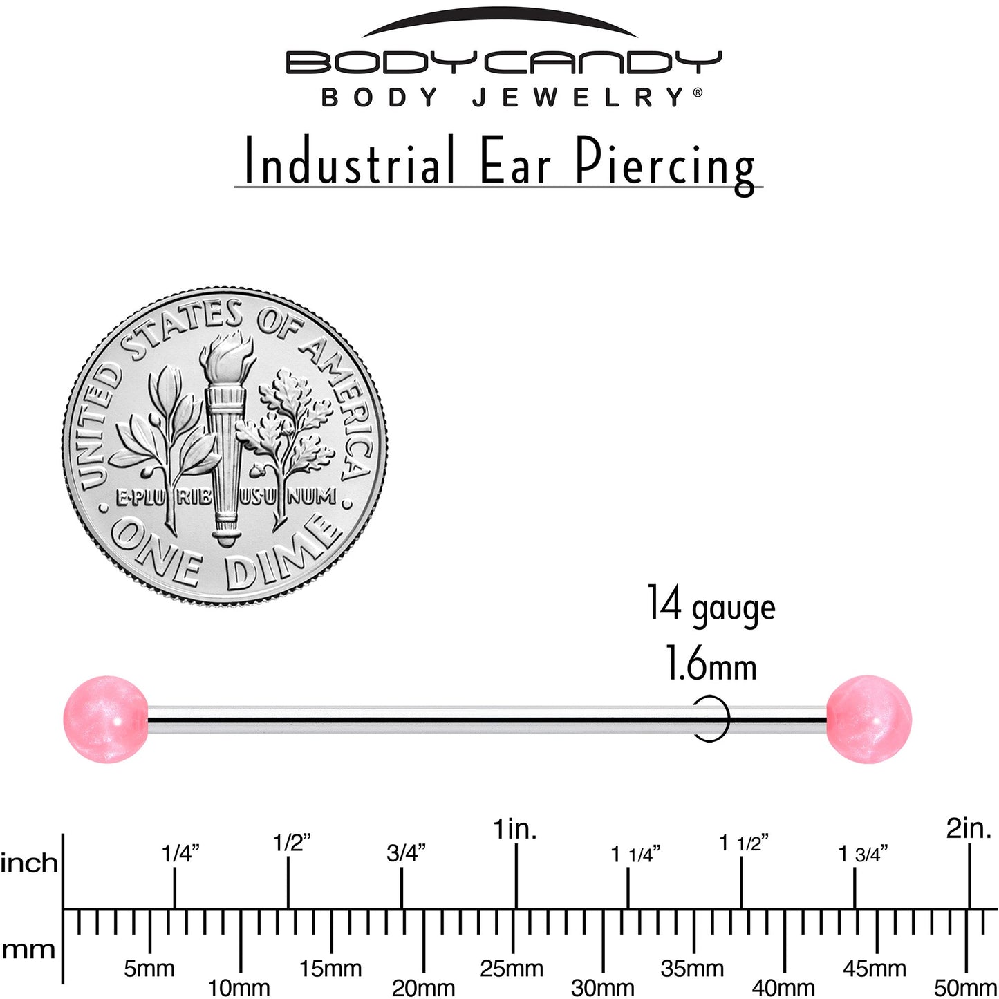 14G Color Acrylic Ball Industrial Barbell 38mm