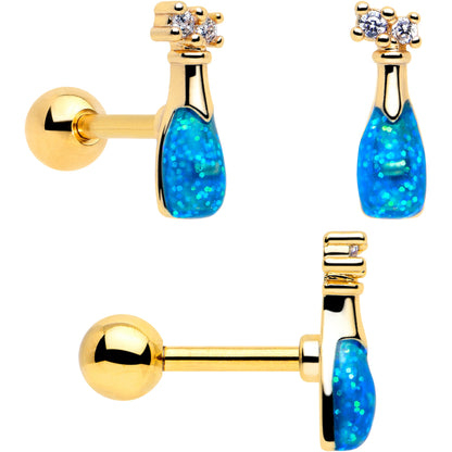 16G 1/4 Clear Gem Gold Tone Happy Hour Cartilage Earrings Set of 3