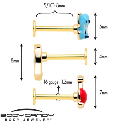 16G 5/16 Gold Tone Cherry Flower Labret Monroe Tragus Set of 3
