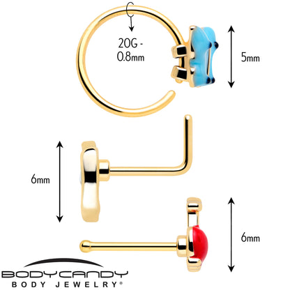 20G Gold Tone Cherry Flower L Shape Nose Hoop Nose Bone Set of 3