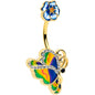 Clear Yellow Gem Gold Tone Butterfly Colors Double Mount Belly Ring