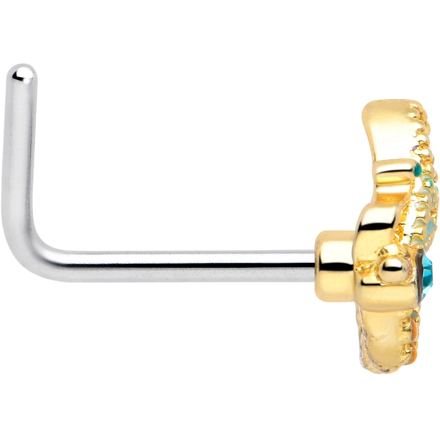 20G 7mm Blue Gem Ribbon Butterfly L Shape Nose Ring