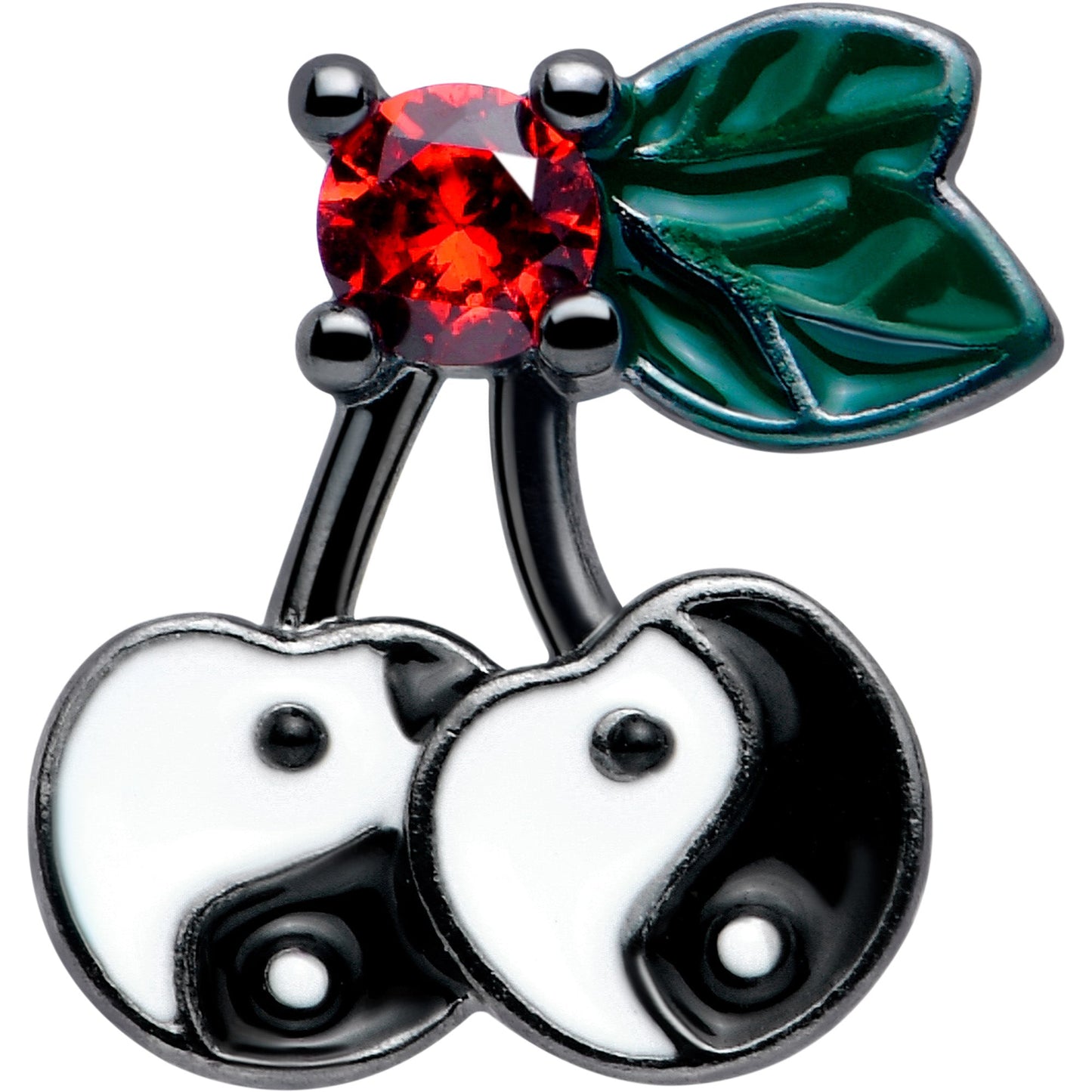 16G 1/4 Red CZ Gem Black Yin Yang Cherry Cartilage Tragus Earring