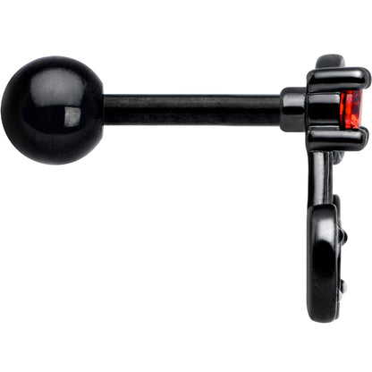 16G 1/4 Red CZ Gem Black Yin Yang Cherry Cartilage Tragus Earring