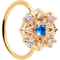 20G 5/16 Blue CZ Gem Gold Tone Flower Ring Nose Hoop