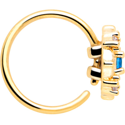 20G 5/16 Blue CZ Gem Gold Tone Flower Ring Nose Hoop