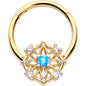 16G 3/8 Blue CZ Gem Gold Tone Flower Ring Hinged Segment Ring