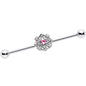 14G Pink CZ Gem Flower Circle Industrial Barbell 38mm