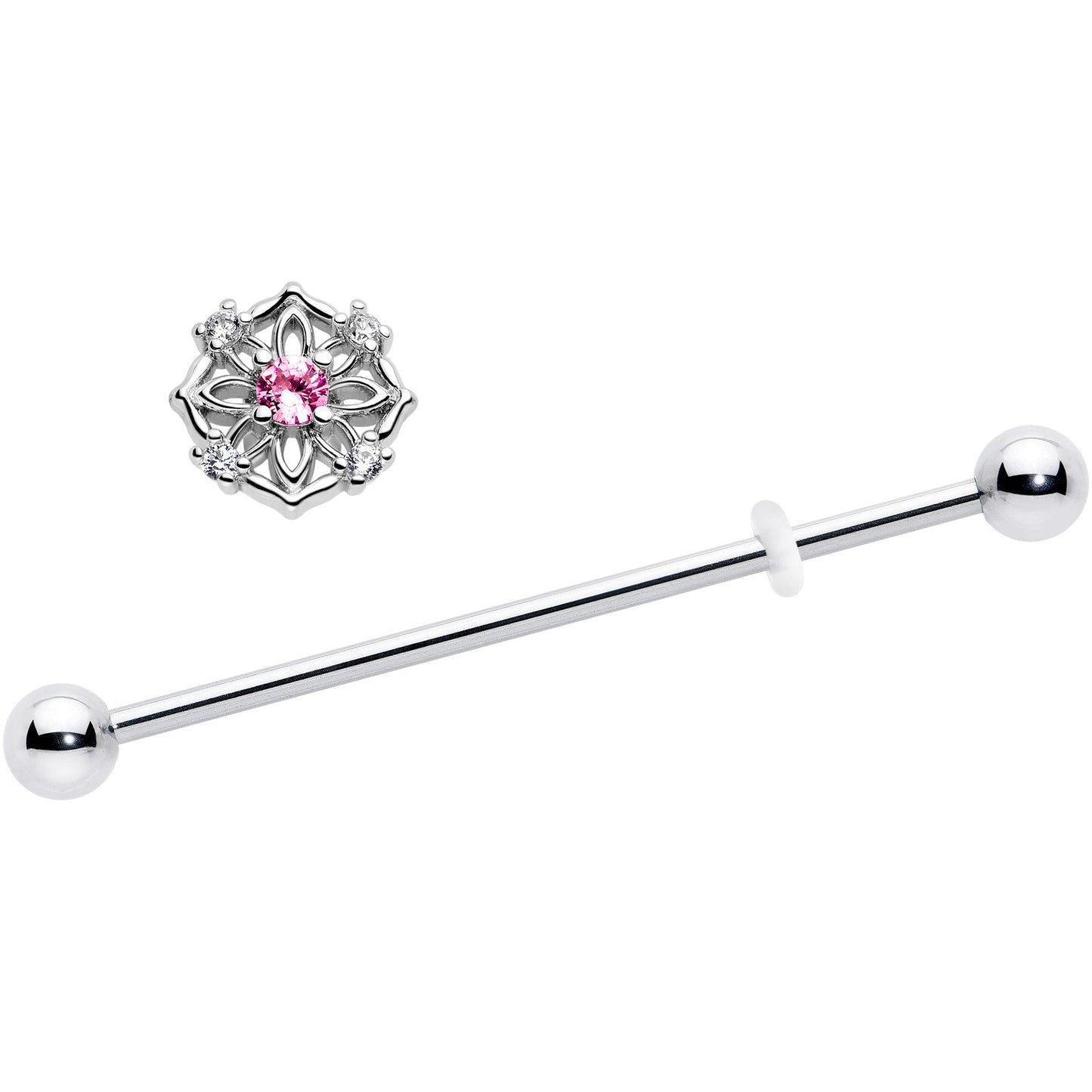 14G Pink CZ Gem Flower Circle Industrial Barbell 38mm