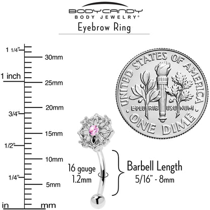 16G 5/16 Pink CZ Gem Flower Circle Curved Eyebrow Ring