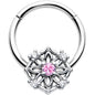 16G 3/8 Pink CZ Gem Flower Circle Hinged Segment Ring