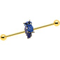 14G Blue Gem Gold Tone Sky Owl Industrial Barbell 38mm