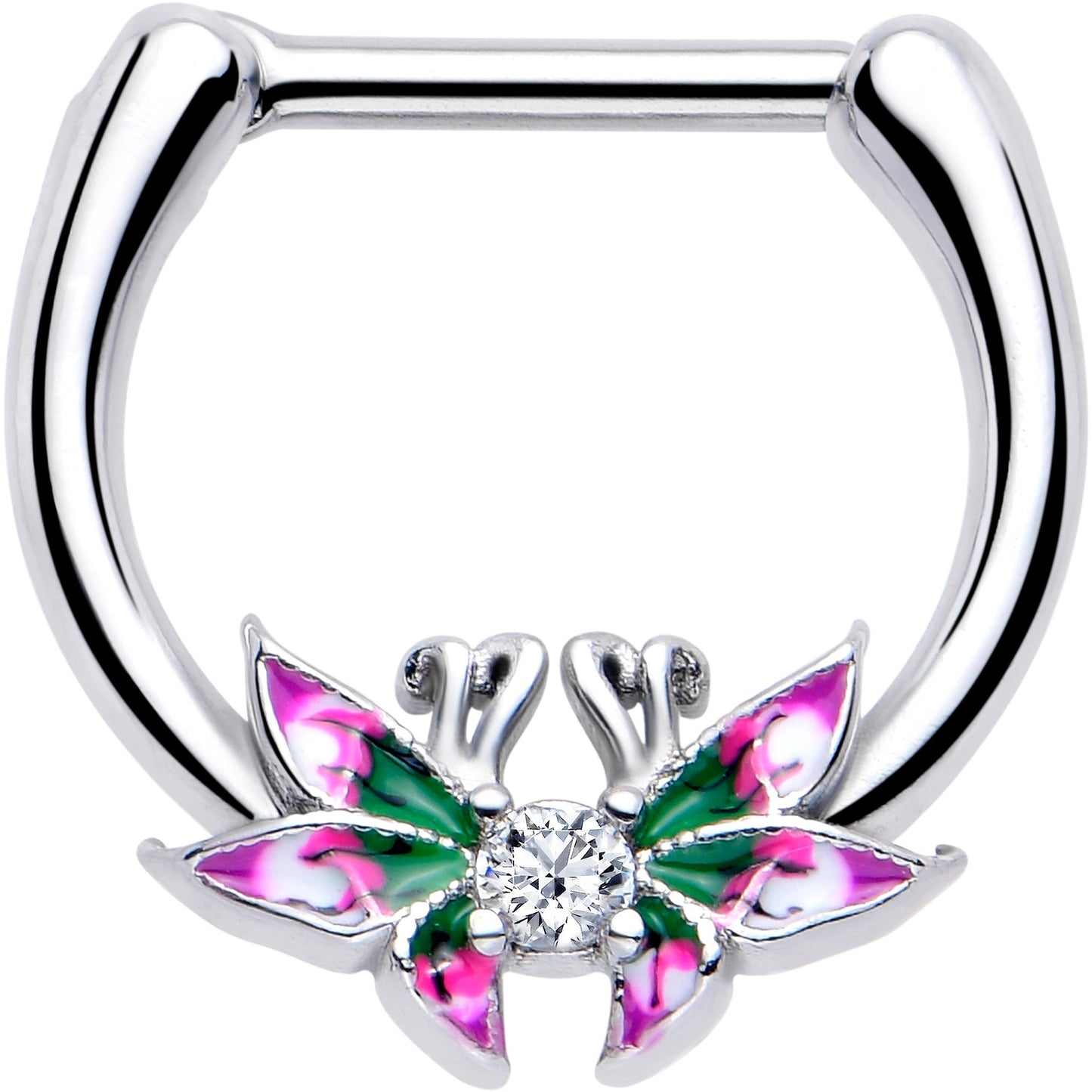 16G 5/16 Clear CZ Gem Profile Butterflies Cartilage Clicker