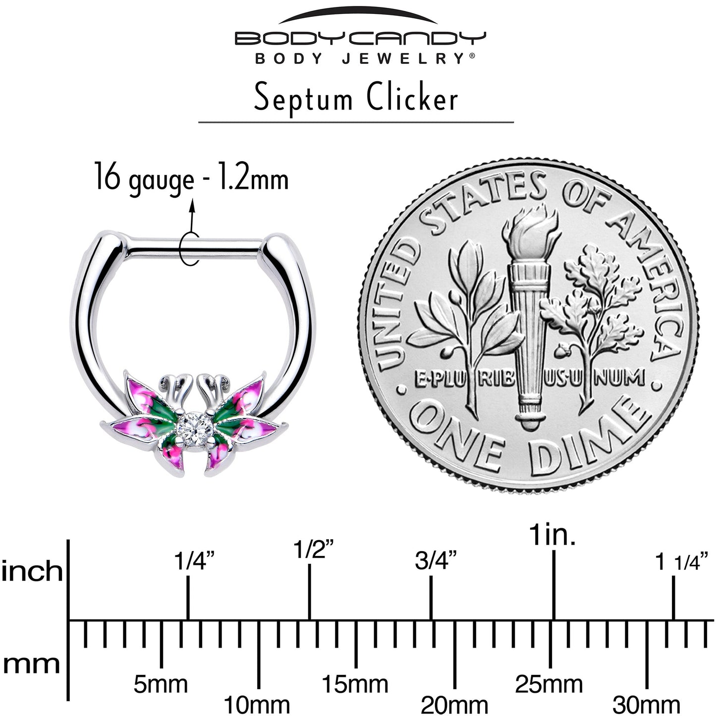 16G 5/16 Clear CZ Gem Profile Butterflies Cartilage Clicker