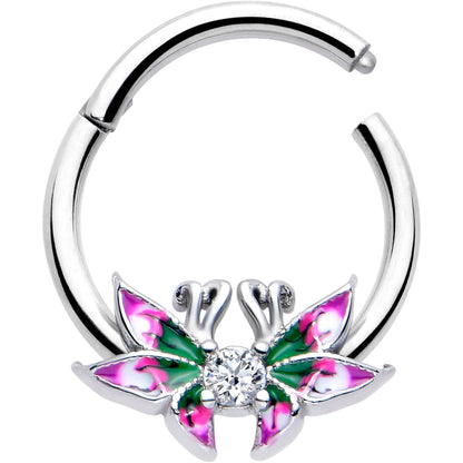 16G 3/8 Clear CZ Gem Profile Butterflies Hinged Segment Ring