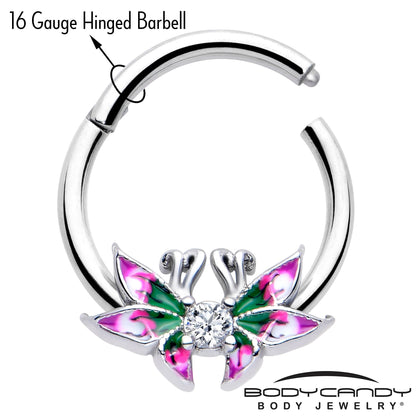 16G 3/8 Clear CZ Gem Profile Butterflies Hinged Segment Ring