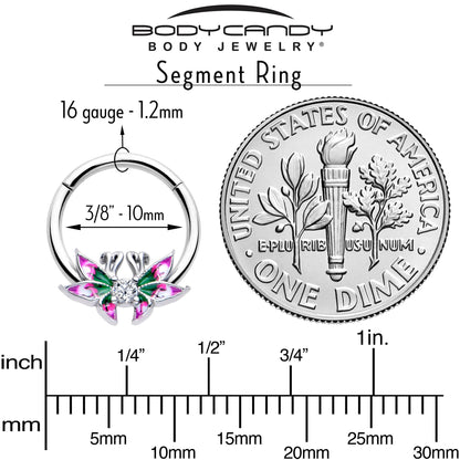 16G 3/8 Clear CZ Gem Profile Butterflies Hinged Segment Ring