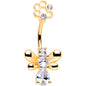 Clear CZ Gem Gold Tone Bee Hive Luv Double Mount Belly Ring