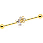 14G Clear CZ Gem Gold Tone Bee Hive Luv Industrial Barbell 38mm