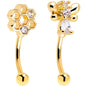 16G 5/16 Clear CZ Gold Tone Bee Hive Luv Curved Eyebrow Ring Set of 2