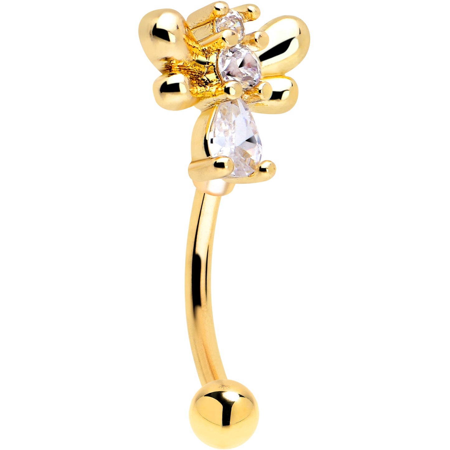 16G 5/16 Clear CZ Gold Tone Bee Hive Luv Curved Eyebrow Ring Set of 2