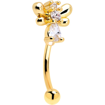 16G 5/16 Clear CZ Gold Tone Bee Hive Luv Curved Eyebrow Ring Set of 2