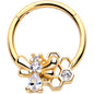 16G 3/8 Clear CZ Gem Gold Tone Bee Hive Luv Hinged Segment Ring