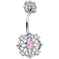 Pink CZ Gem Flower Circle Double Mount Belly Ring