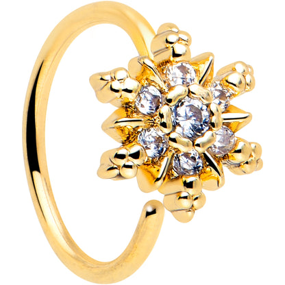 20G 5/16 Clear CZ Gem Gold Tone Glam Snowflake Nose Hoop