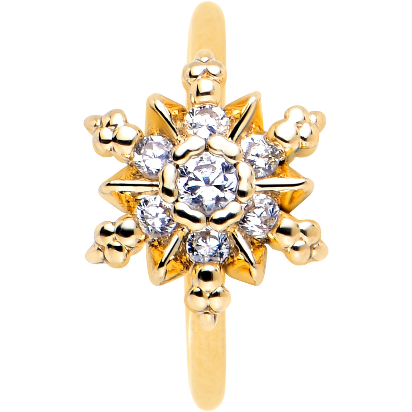 20G 5/16 Clear CZ Gem Gold Tone Glam Snowflake Nose Hoop