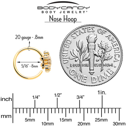 20G 5/16 Clear CZ Gem Gold Tone Glam Snowflake Nose Hoop